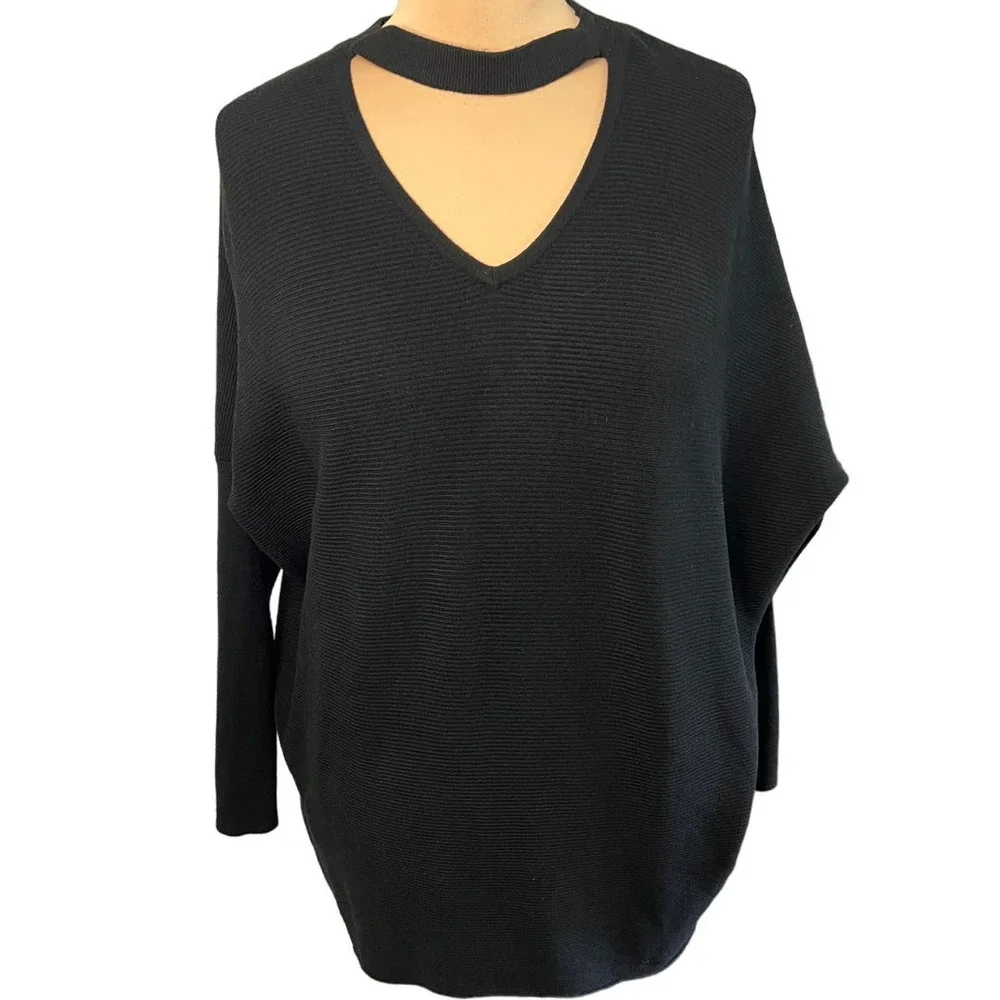 Jodifl Black Ribbed Choker Neck Cutout Oversized Sweater Women's L